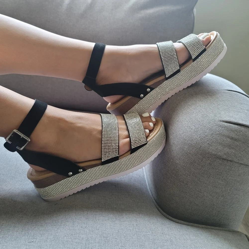 Women's glitter rhinestone 2 band platform sandals - Picture 7 of 8